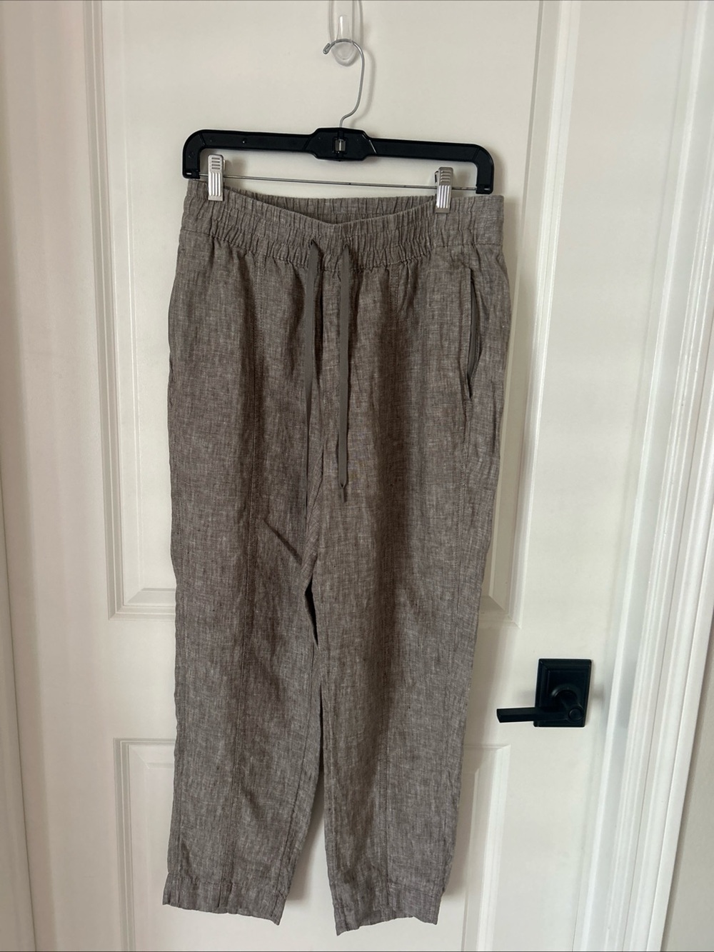 Athleta Retreat Taupe 100% Linen High Rise Ankle Pant Womens Sz S Travel Relaxed